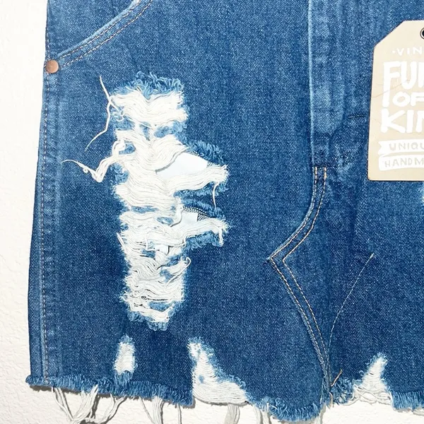 Furst Of A Kind Dark Wash Wrangler Denim Distressed Mini Skirt - Image 3