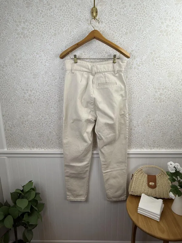 Sezane Francky Ecru Cream Peated Front Wide Band Trousers - Size - 29 - Image 3