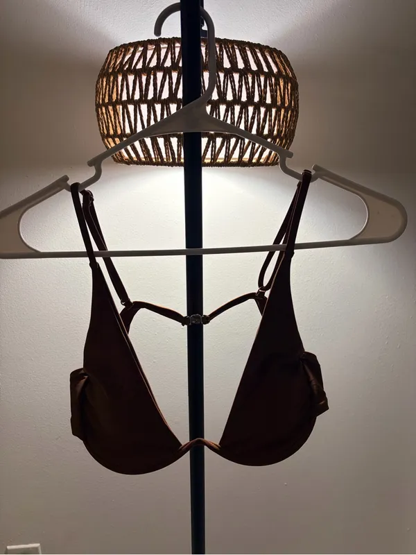 Brown Plunge Bikini Top with Thin Straps Size XL - Image 2