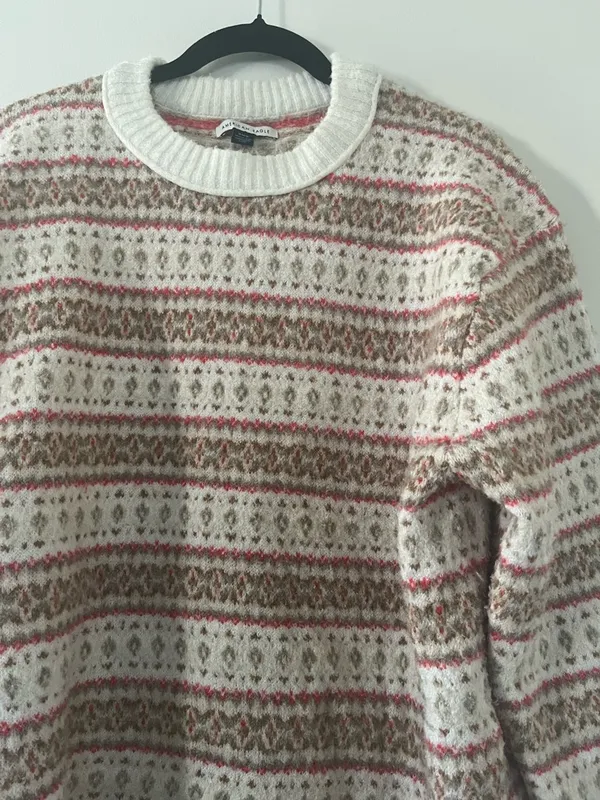 American Eagle Fair Isle Knit Sweater Medium Brown White Cozy Winter Cabin - Image 4