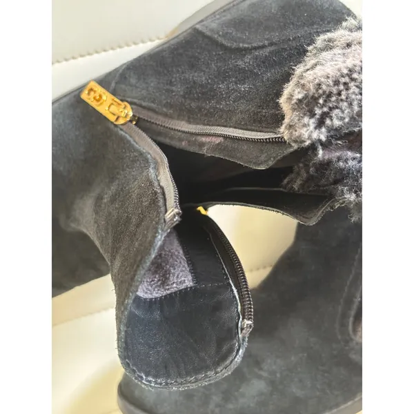 Cole Haan Waterproof Black‎ Suede Faux Fur Trim Ankle Boots W04744 womens 8b - Image 5