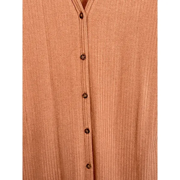 Abercrombie & Fitch Brown Tan Ribbed Knit V-Neck Cardigan Sweater Womens Size L - Image 5