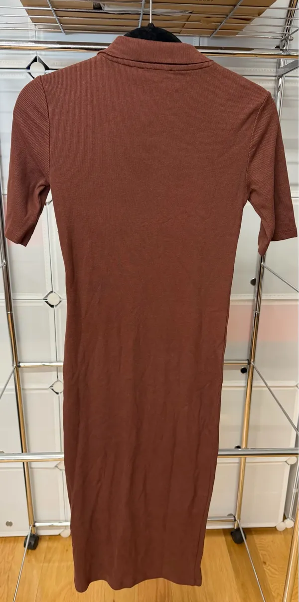 ZARA Brown Ribbed Midi Dress - Image 5