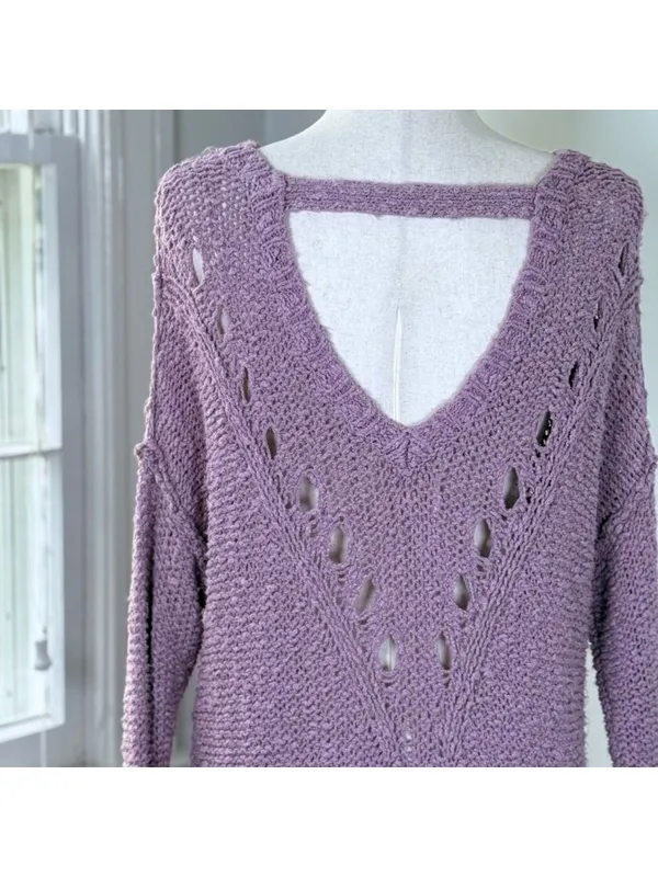 Slouchy Oversized Lilac Drop Shoulder Knit Sweater Medium Hollister Minimalist - Image 2