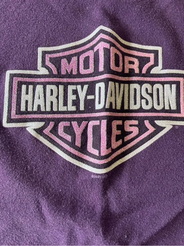 Harley-Davidson Purple Graphic Tee features a Sparkly Pink Silver Glitter Logo - Image 2