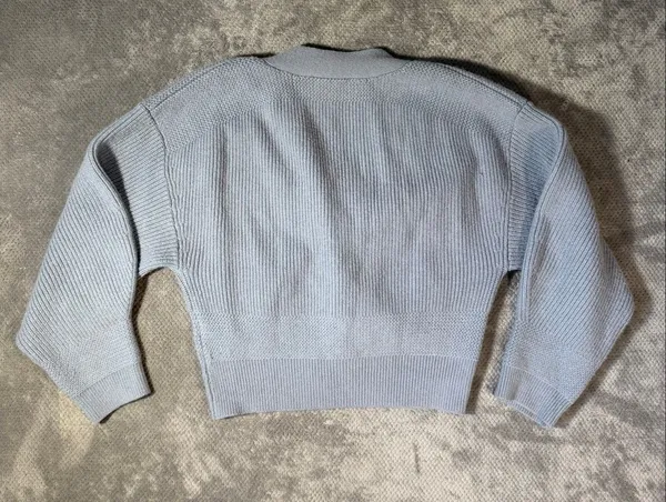 7 For All Mankind Small Light Blue Gray Chunky Knit V Neck Cardigan Sweater Soft - Image 9