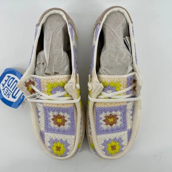 Hey Dude Wendy Cottage Crochet Slip On Shoe Lavender Women‎ 6 Granny Square NWT - Image 3