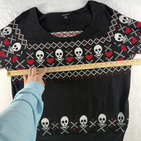 Torrid Plus 2 2X Sweater Skulls Heart Scoop Neck Whimsigoth Grunge Punk Emo Knit - Image 9