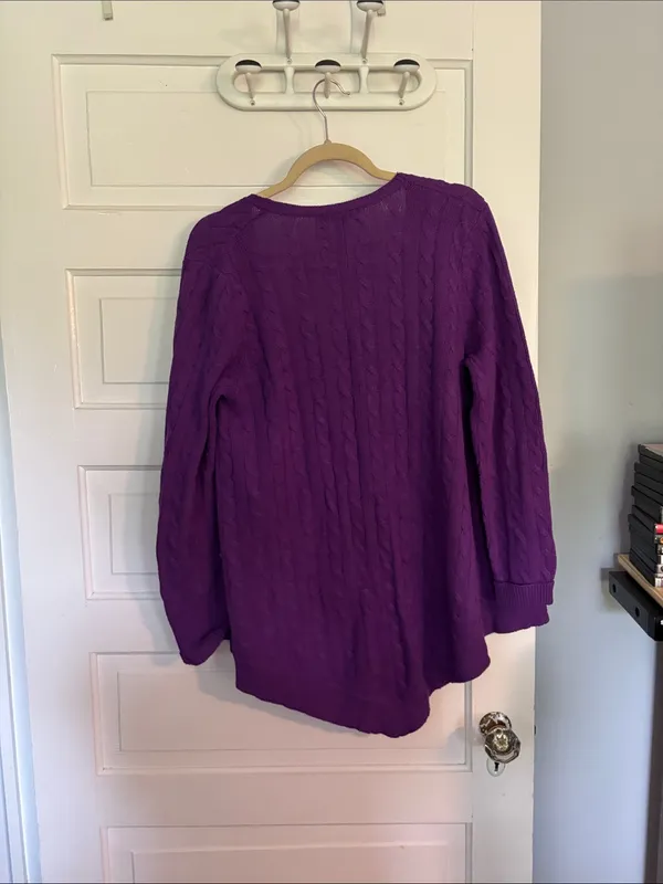 Lauren Ralph Lauren Purple Cable-Knit V-Neck Sweater Cardigan - Image 4