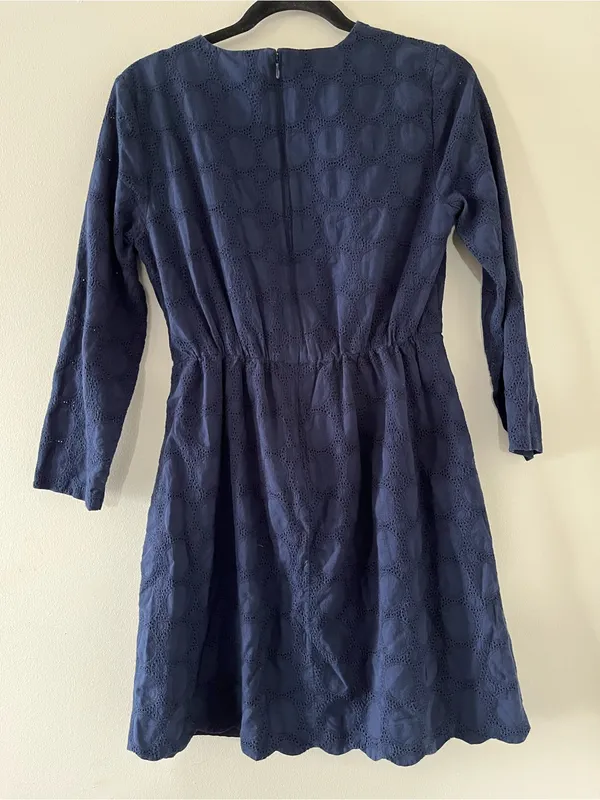 J Crew Navy Blue Eyelet Lace V Neck Mini Dress 6 Office Business Casual Preppy - Image 6