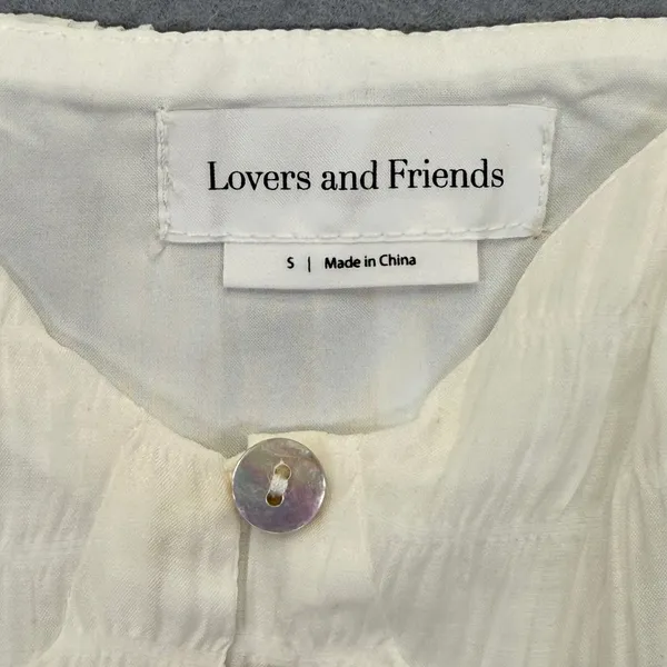 Lovers and Friends White Puff Sleeve Button Front Crop Top‎ Smocked Small - Image 2