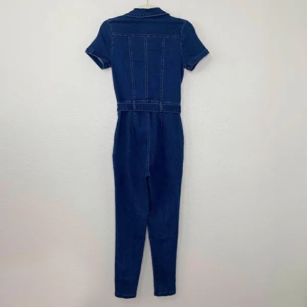 NWOT Haute Monde Zip Up Front Denim Short Sleeves Bodycon Jumpsuit, Sz Small - Image 10