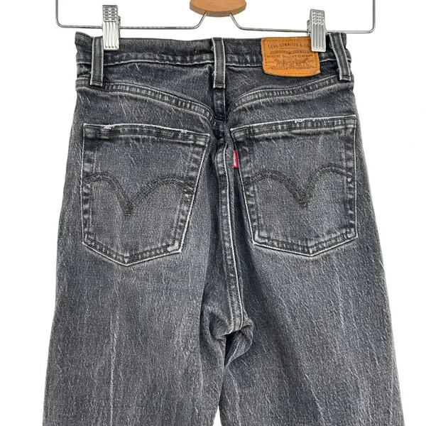 Levi's Ribcage Straight Ankle Jeans Charcoal Gray Black Wash Size 24‎ - Image 8