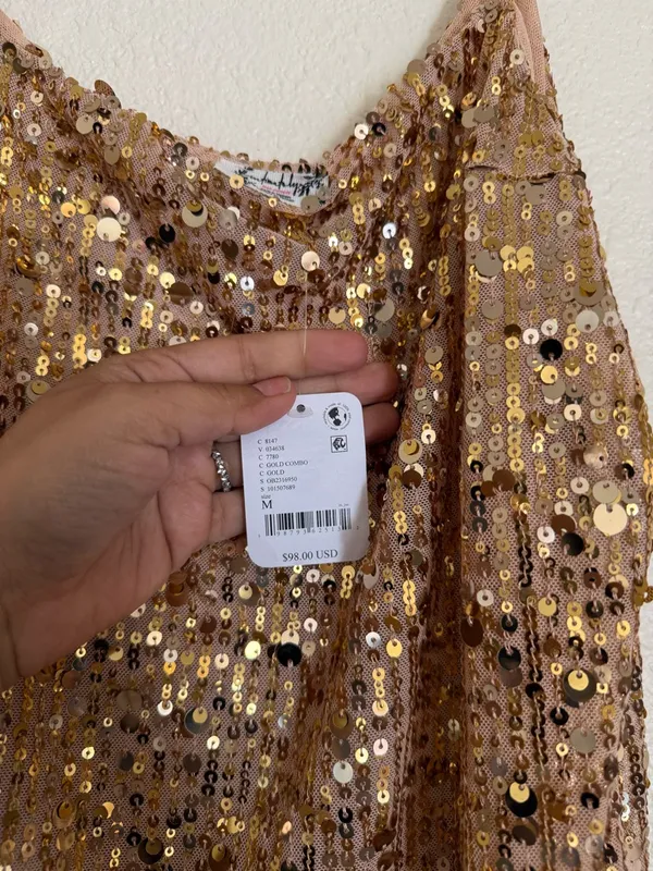 Free People NWT Midnight Kiss Mini Slip Dress in Gold Combo - Image 8