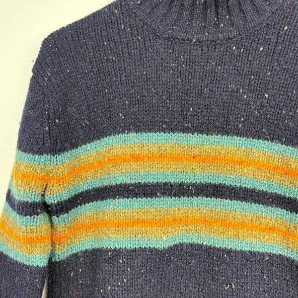 VTG J. CREW 100% Shetland Wool Black Stripe Mock Neck Sweater - Size S - Image 4