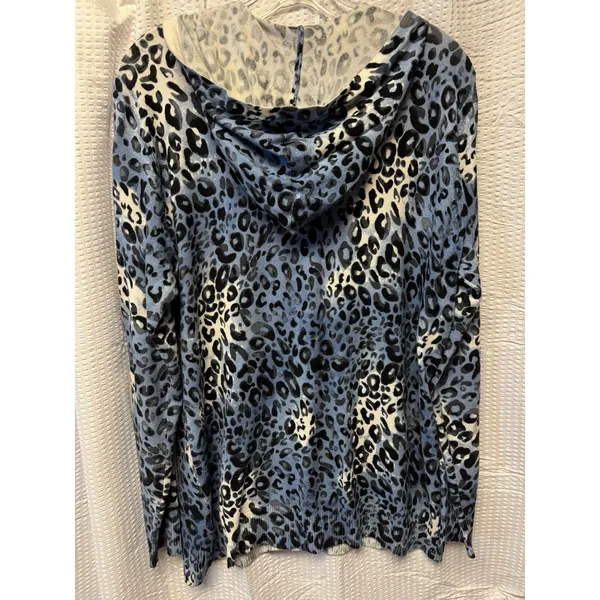 Quacker Factory Blue Leopard Print Full Zip Up Hoodie Size M Sparkle Embellished‎ - Image 9