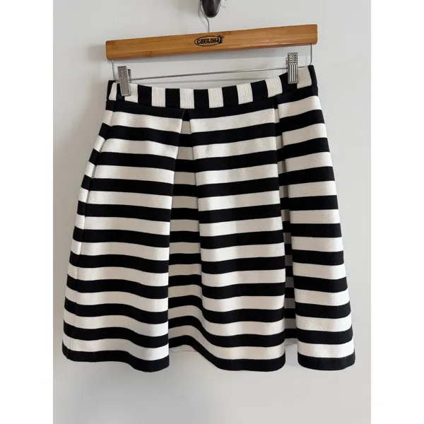 Boden Striped Skirt Woman's Black White Cotton Preppy Minimalist Pockets Size 12 - Image 11