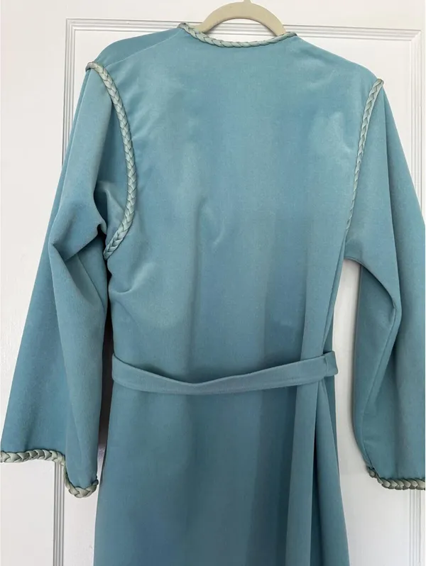 Vanity Fair Vintage Light Turquoise Wrap Robe with Braided Trim and Belt - Image 9