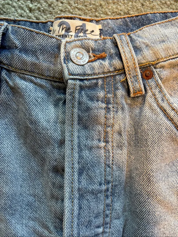 We The Free Light Blue Button Fly Distressed Denim Mini Skirt - Image 3