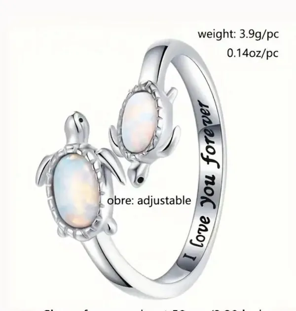 Stainless Steel Silver Mother and Baby Turtle Adjustable Ring Size 5-9 - Image 3