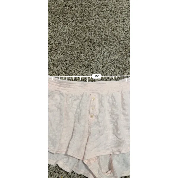 Pact Organic Cotton Waffle Knit Lounge Shorts Pink Medium Henley Dolphin Hem - Image 5