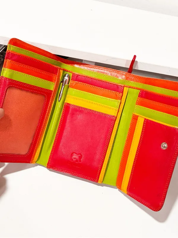 mywalit RED ORANGE GENUINE LEATHER ID CARD COIN HOLDER BILL BIFOLD WALLET PURSE - Image 2
