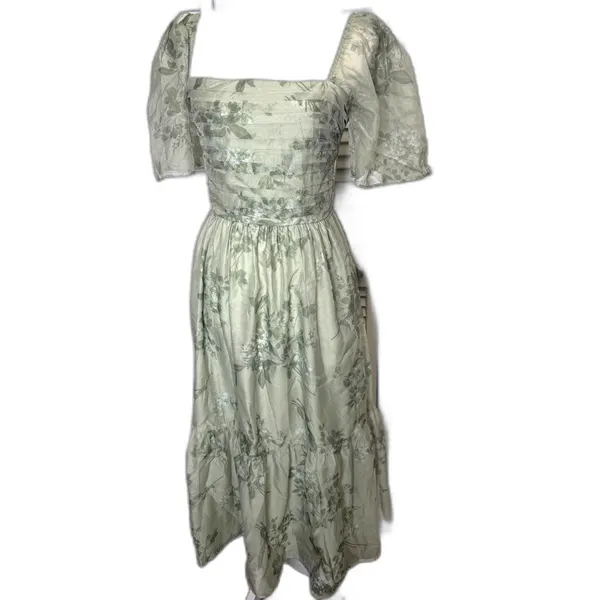 Abercrombie & Fitch Emerson Angel Sleeve Midi Dress Sage Green Floral Small - Image 5