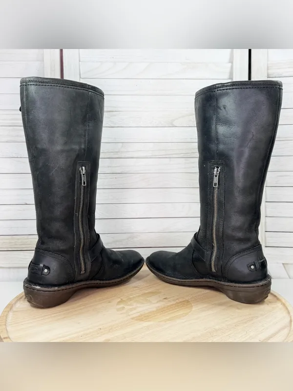 Ugg‎ Tupelo Leather Riding Moto Boots Black 7 Sherpa Lined Buckle Flat 1003335 - Image 4