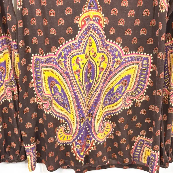 Lucky Brand XS Top VTG Y2K Hippie Paisley Smocked Brown Lotus Grunge Boho‎ 1309 - Image 5