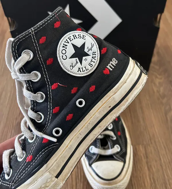Converse All Star Chuck Taylor Hi Top Kiss Lip Embroidered Lace Up Shoes Sneakers - Image 7