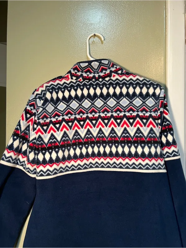 Talbots Women's Size Medium Fair Isle‎ Polar Fleece Jacket Navy Blue Full Zip - Image 8