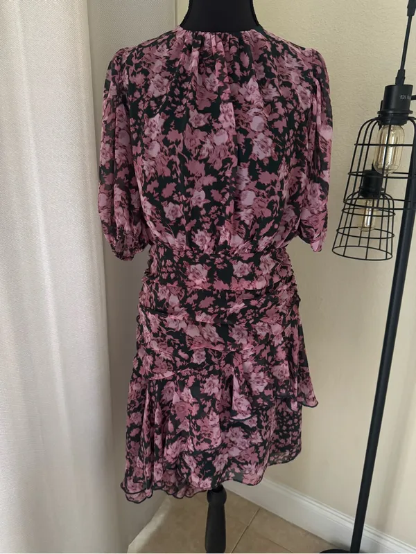 Chelsea28 Floral Chiffon Ruffle Mini Dress Pink Green Size 2 Wedding Guest - Image 2