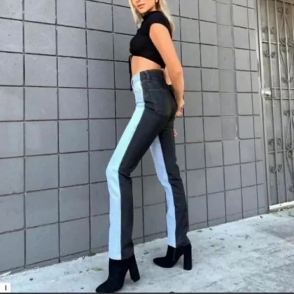 NWT REVICE High Rise Harlow Straight Leg Two-Tone Jeans in Black and Blue - Image 9