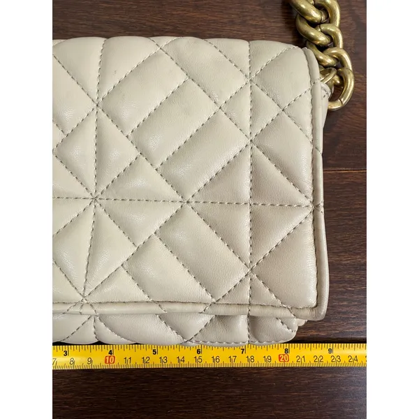 Zara Beige Quilted Shoulder Bag Chunky Gold Chain Strap Flap Closure Neutral - Image 7