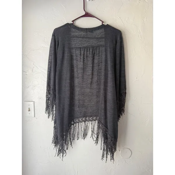 Eyeshadow 2010s Festival Gray Open Long‎ Sl Fringe Kimono Cardigan Top XL Boho - Image 5