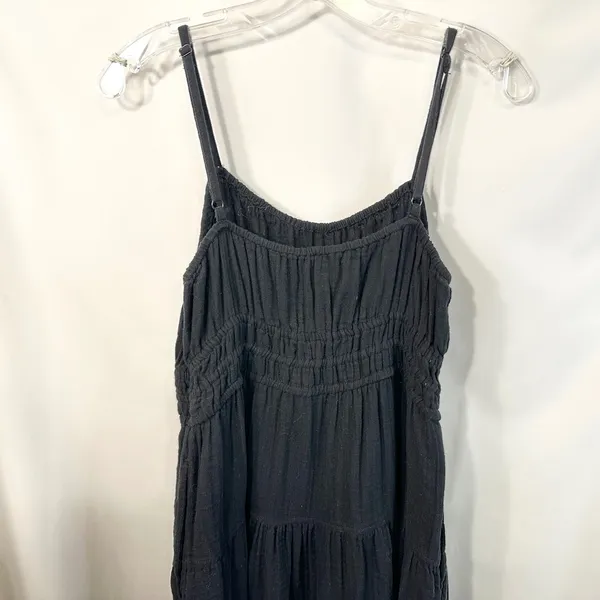 Old Navy Large Midi‎ Dress Black Cotton Gauze Smocked Tiered Pockets Witchy 1175 - Image 5