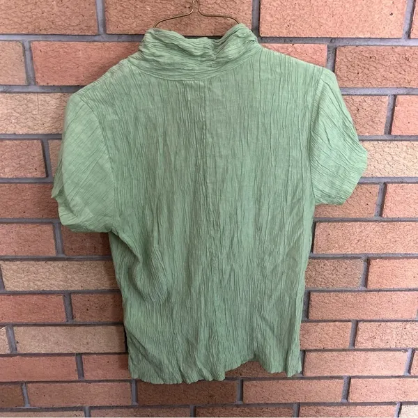 Madewell Crinkled Crepe Notched V-Neck Top Small Short Sleeve Green Button Up - Image 6