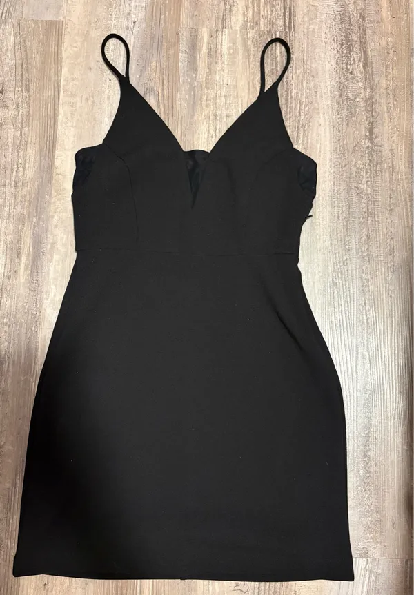 Express Women’s Black V-Neck Mesh Inset Bodycon Mini Dress-XS - Image 4