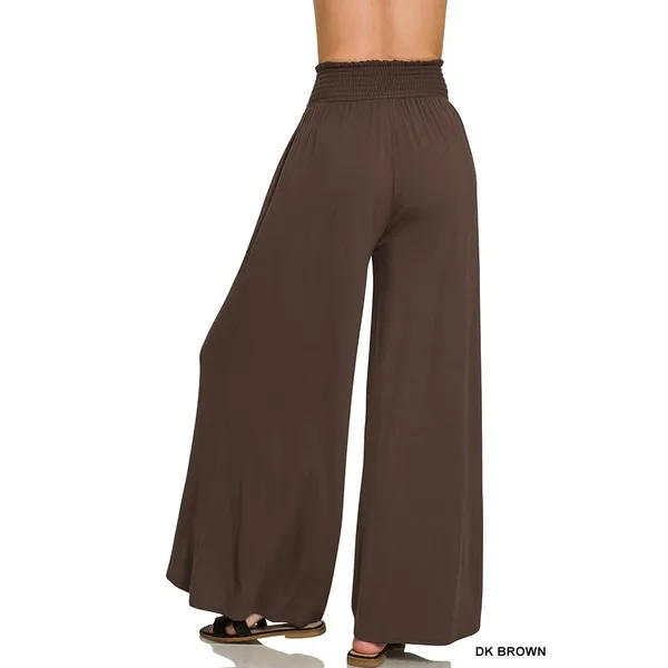 Zenana Smocked Waist Wide Leg Palazzo Pants - Brown - Small - Image 3