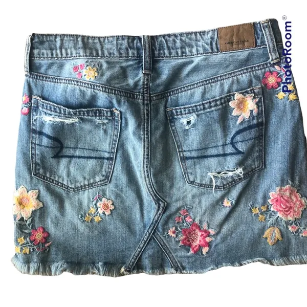 Y2k American Eagle Outfitters Button Fly Floral Denim Skirt G19 - Image 3