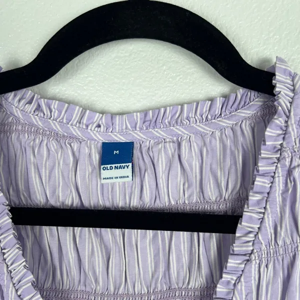 Old Navy Womens‎ Fit & Flare Smocked Bodice Mini Dress Purple Striped M NWT - Image 3
