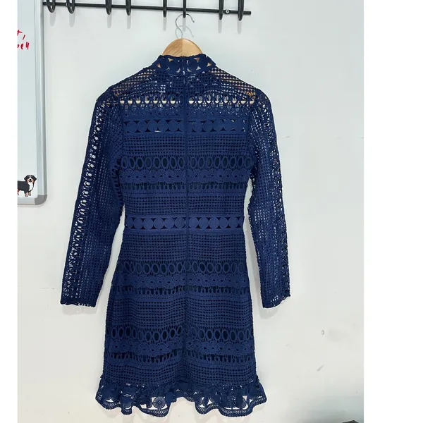 Two Sisters The Label Navy Blue Lace Mini Dress Long Sleeve Mock Neck US 4 NWT - Image 2
