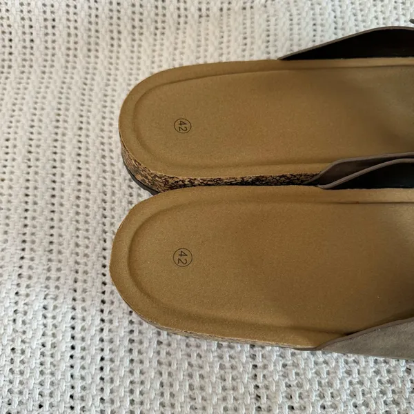 New. Women’s Cork Footbed Slide Sandals with Buckle – Taupe size 10 - Image 9