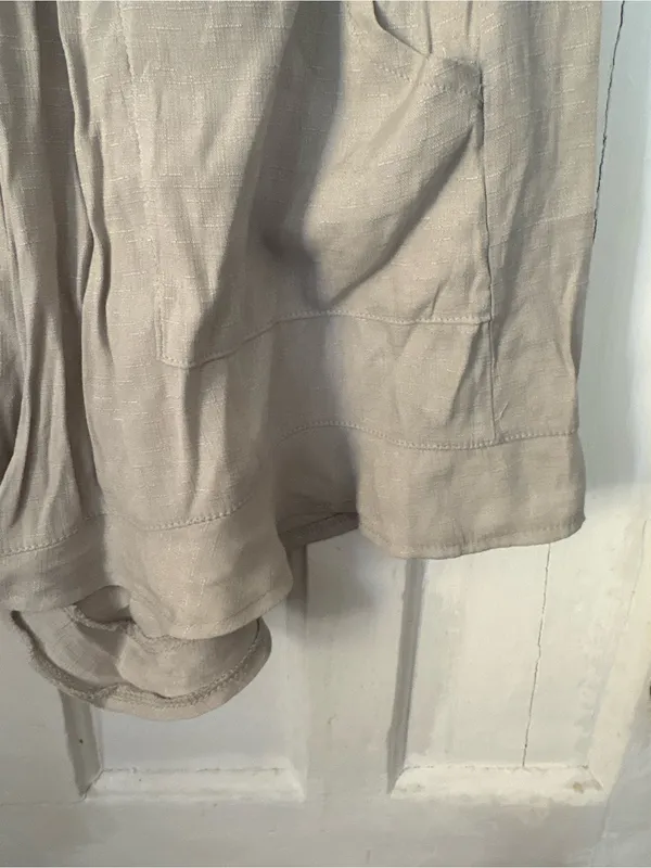 Light Taupe Elastic-Waist Cotton-Blend Shorts with Front Pockets - Image 3
