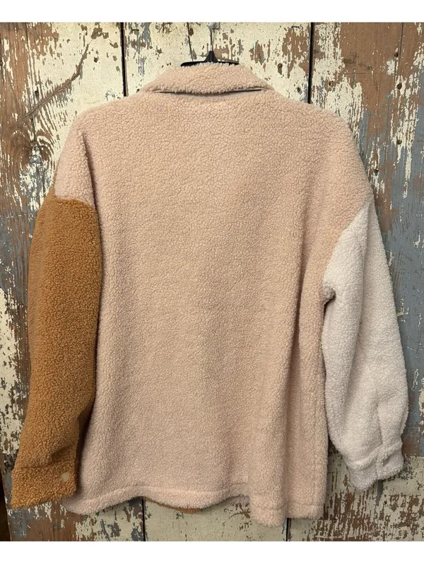 Entro colorblock Sherpa Fleece shacket size Small oversized - Image 5