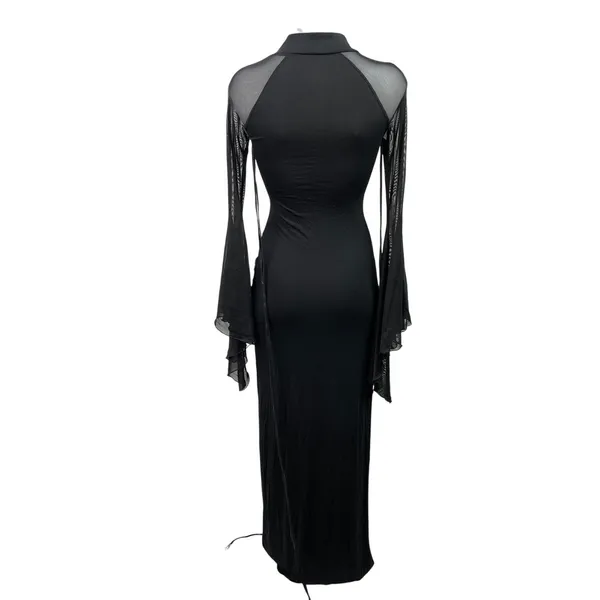 Dolls Kill Widow Black Sheer Bell Long Sleeve Keyhole Maxi Bodycon Dress Size XS - Image 3