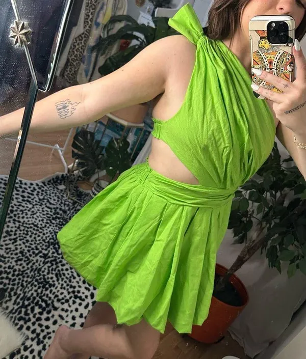 One Shoulder Cut Out Mini Dress Lime Green Size Small - Image 5