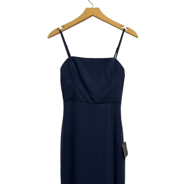 Lulus Feeling Elegant Navy Blue Lace-Up Slit Maxi Dress size XS NWT - Image 4