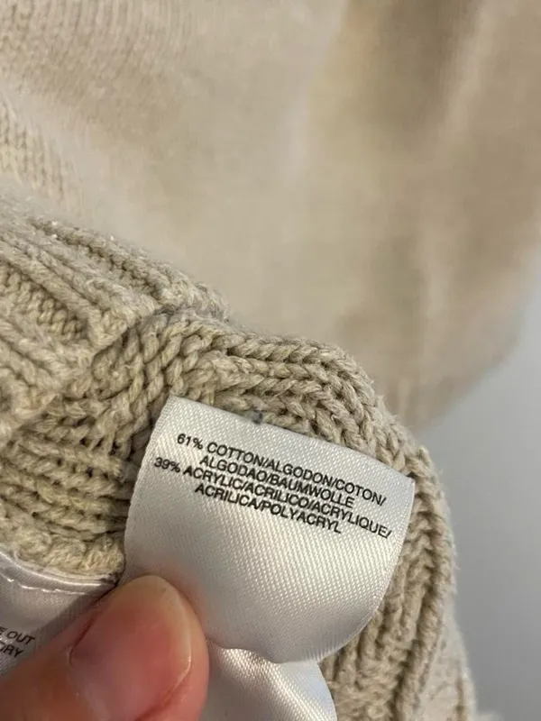 Jones New York Women's M Beige Cotton Sweater Cable Knit Preppy Gold Button - Image 4