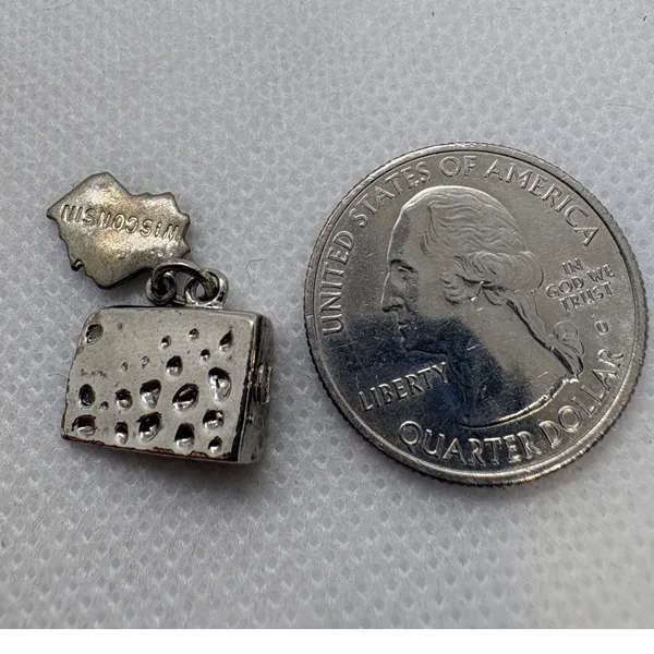 Vintage Wisconsin State Swiss Cheese Charm Nickel Silver Souvenir Pendant - Image 5